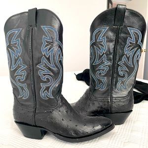 Men’s Cowtown Black Leather Ostrich Cowboy Western Boots #W96